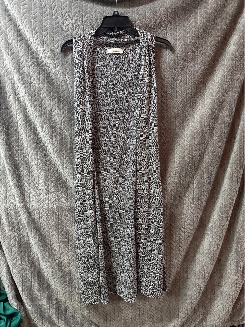 Sans Souci Sleeveless Long Knit Vest Cardigan Size S Black and White